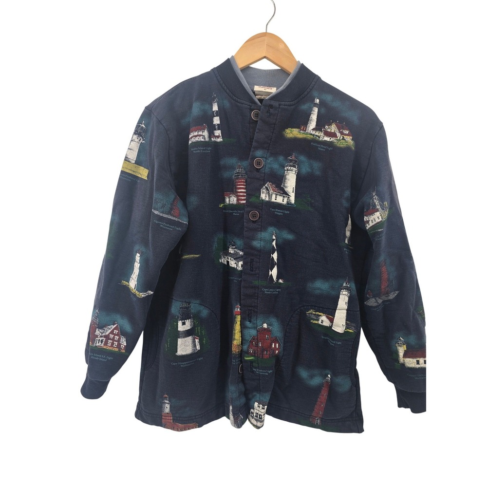 Art Unlimited Sportswear Sweatshirt Womens Medium Blue Lighthouse Button Jacket